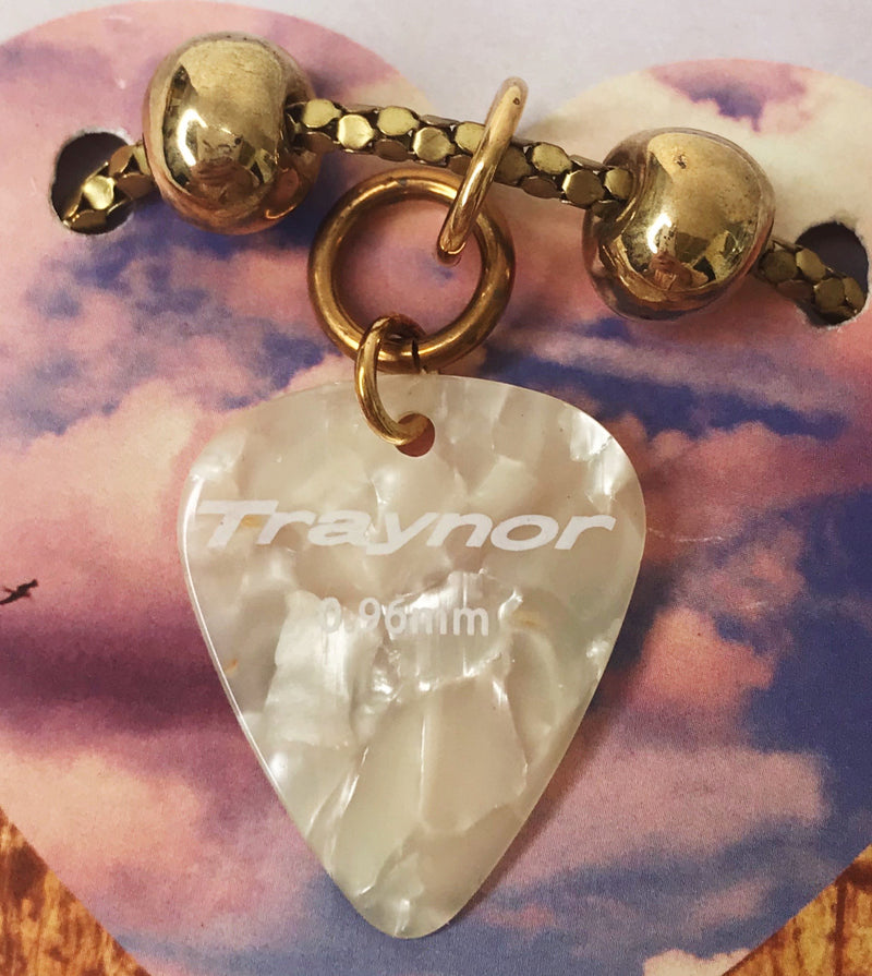 Guitar Pick Necklace, Gold Choker with Beads